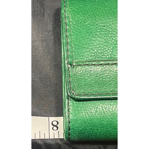 Vintage Fossil Marlow Trifold Checkbook Wallet Leather Kelly Green Keyper Cards - Picture 11 of 16
